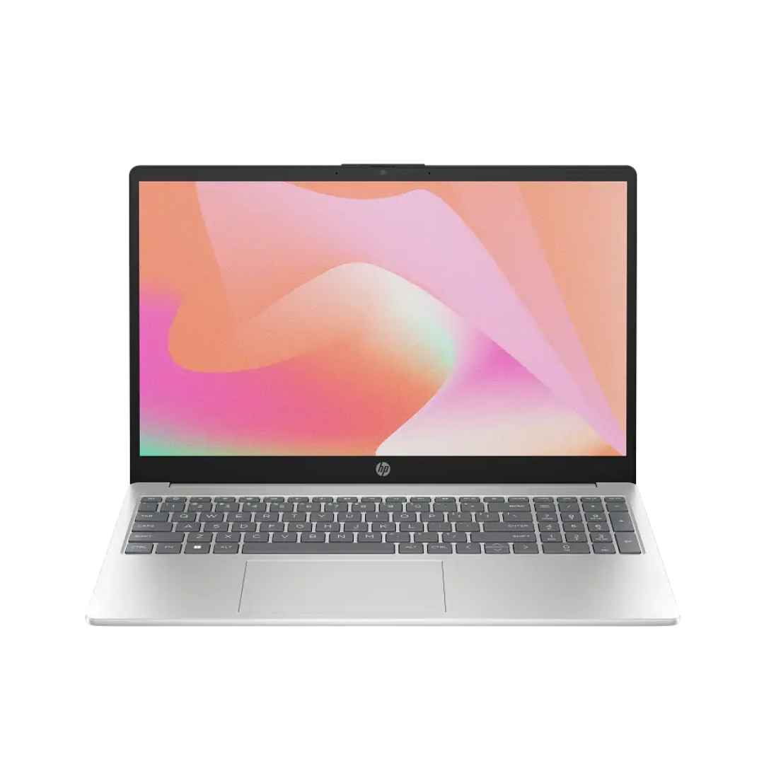 Laptop with a colorful display on a white background